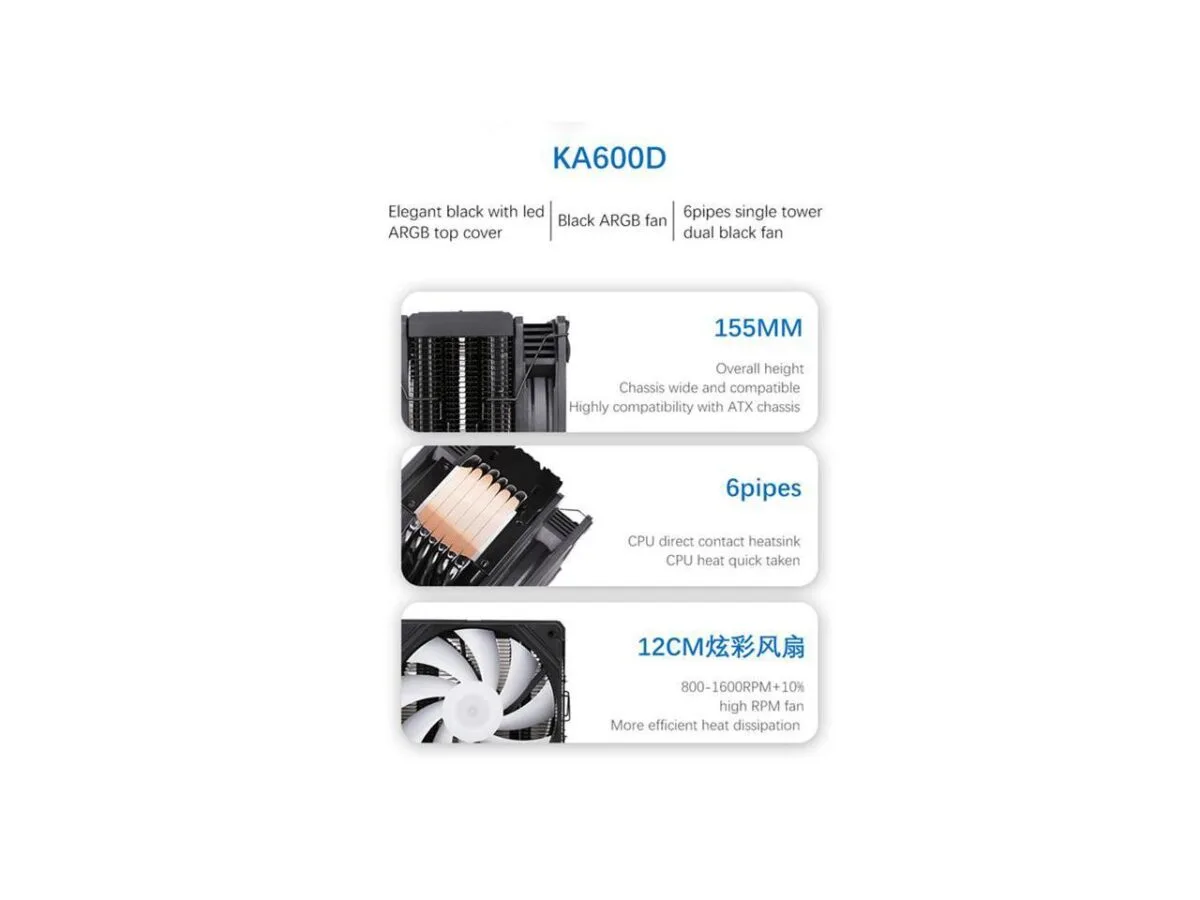 SAMA KA600D Black Digital CPU Air Cooler
